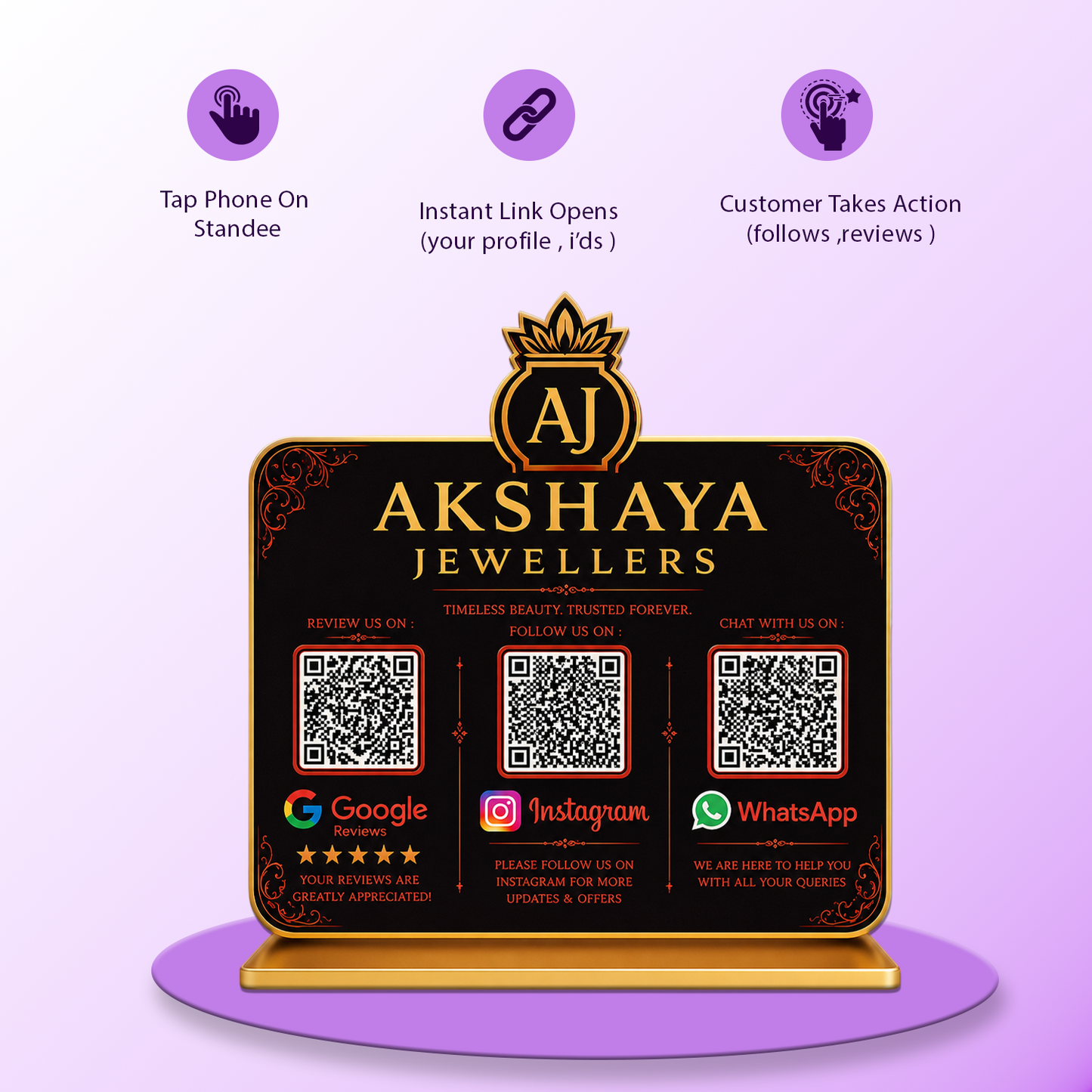 3QR Black Standee with Golden Borders