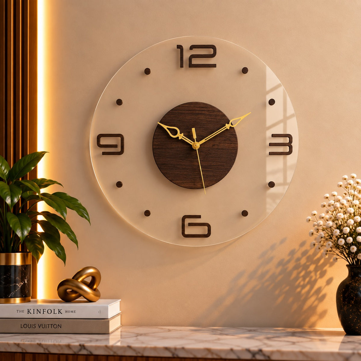 AURELIS Premium Wooden & Acrylic Designer Wall Clock- UV prinitted