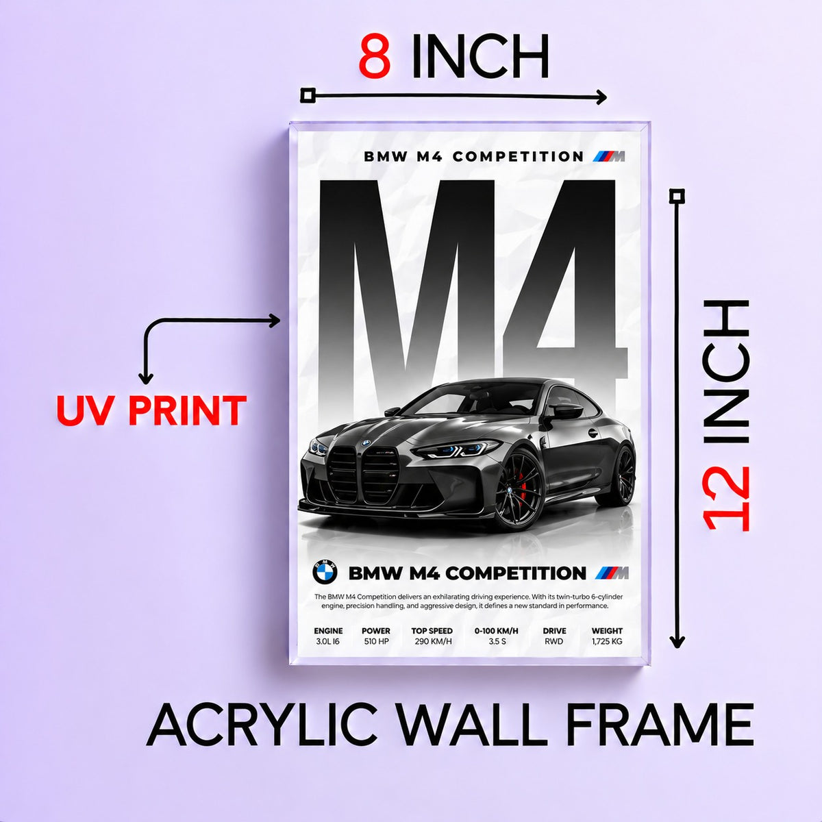 M4 Competition Car Wall Frame | Premium Acrylic M4 Competition Wall Frame for Living Room, Bedroom