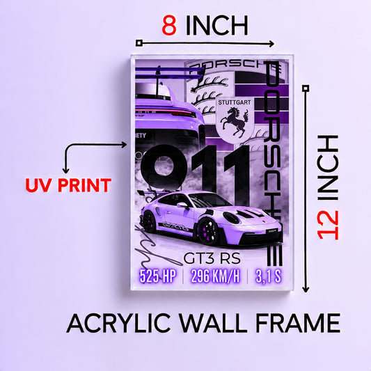911 GTR RS Wall Frame | Premium Acrylic 911 Car Wall Frame for Living Room, Bedroom