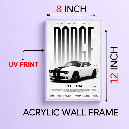 Dodge Car Wall Frame | Premium Acrylic Dodge Wall Frame for Living Room, Bedroom