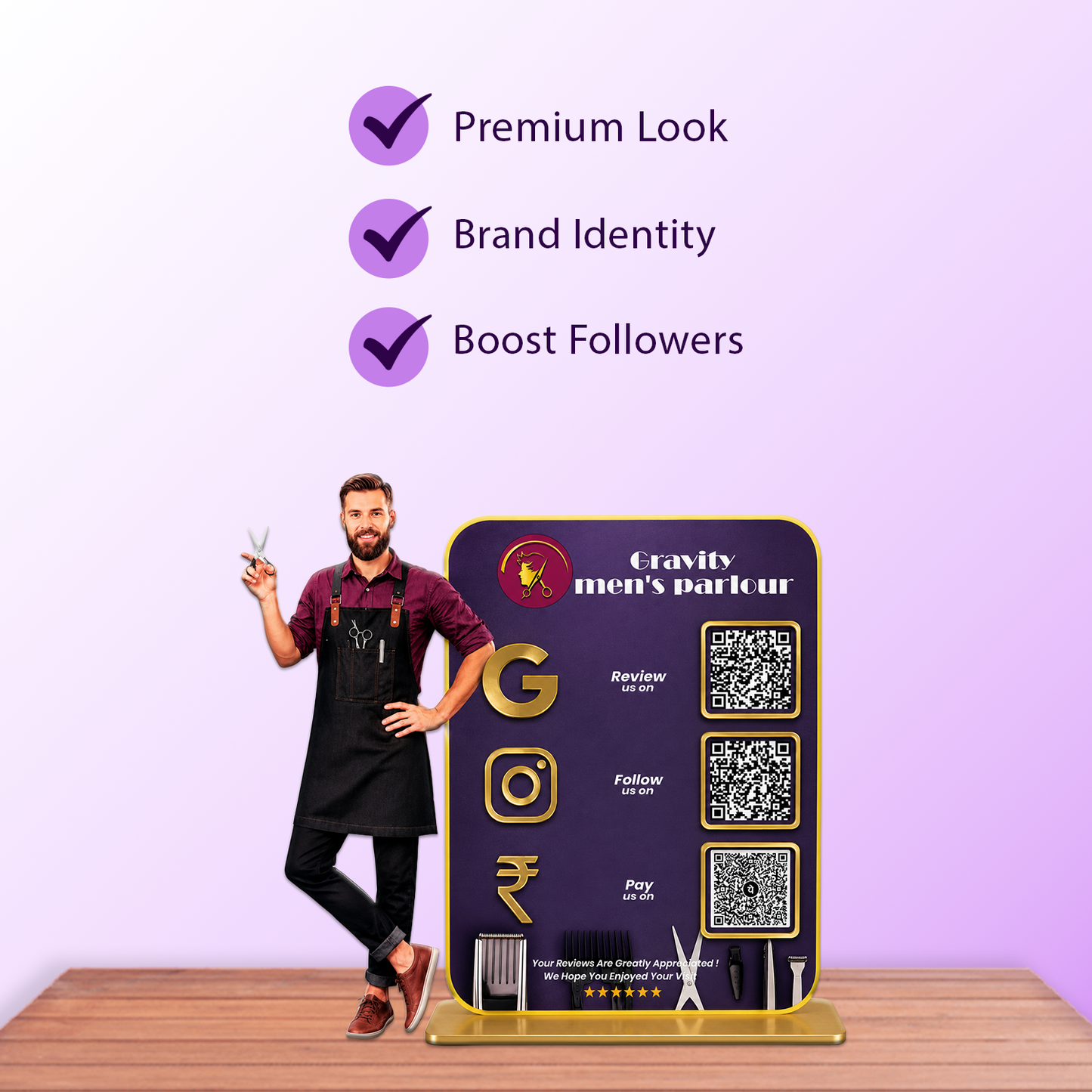 3QR Custom Standee For Saloon