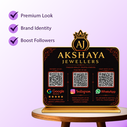 3QR Black Standee with Golden Borders