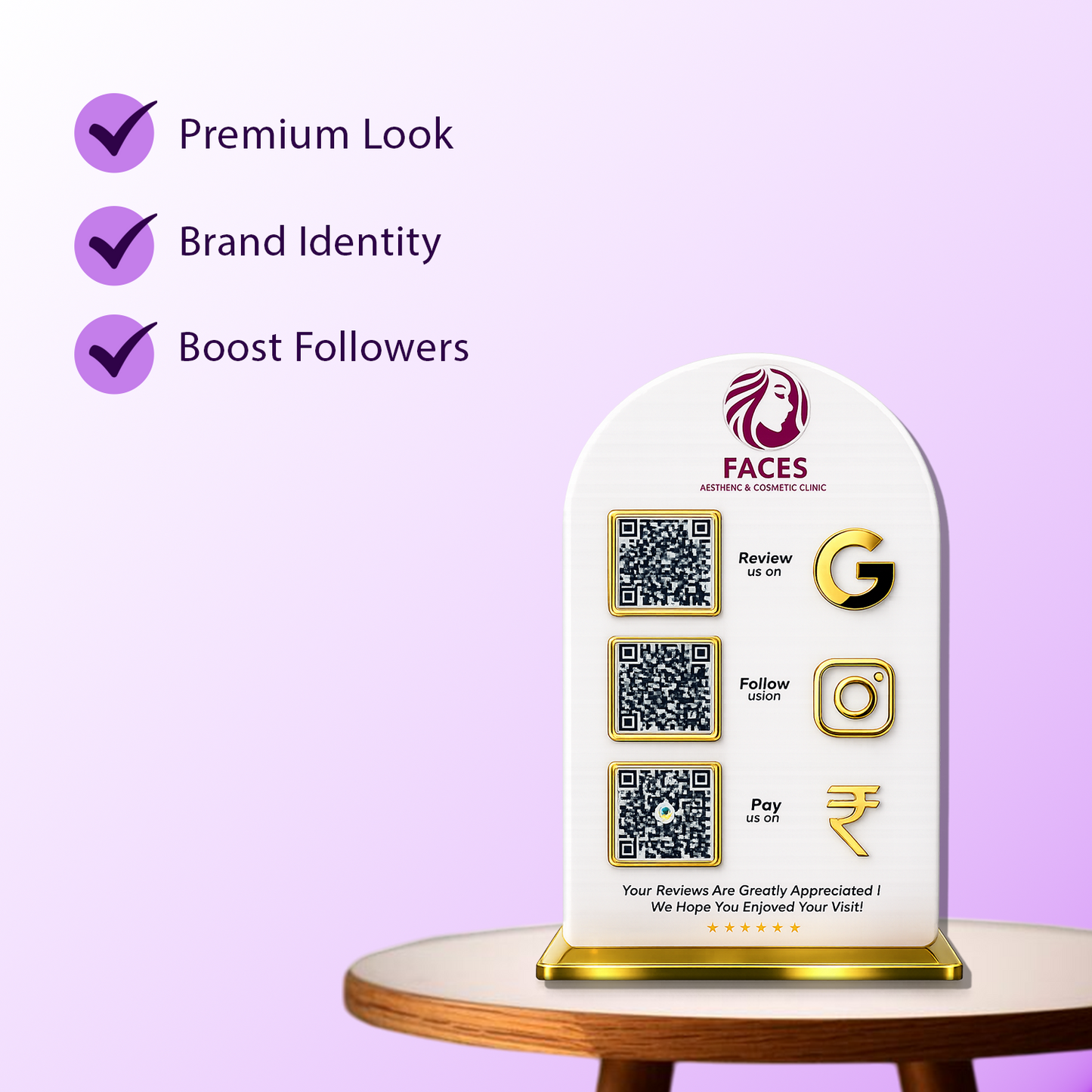 3QR Curved Golden Border Standee - Portrait