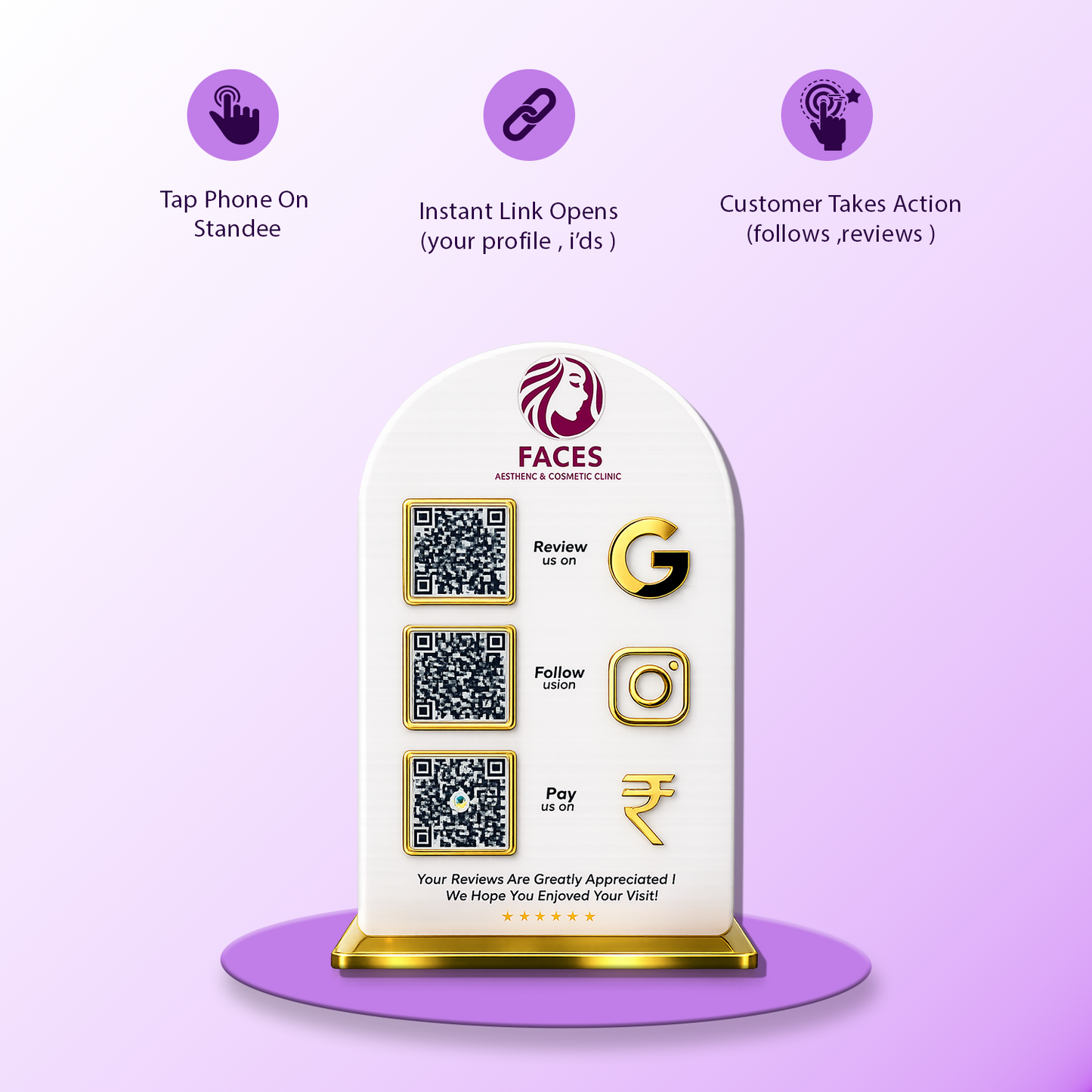 3QR Curved Golden Border Standee - Portrait