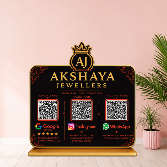 3QR Black Standee with Golden Borders