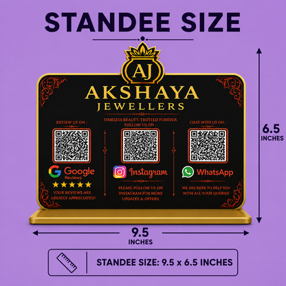 3QR Black Standee with Golden Borders