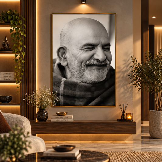 Neemkaroli Baba Black and White Premium Acrylic Wall Art