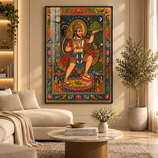 Madhubani Style Hanuman Ji Premium Acrylic Wall Art