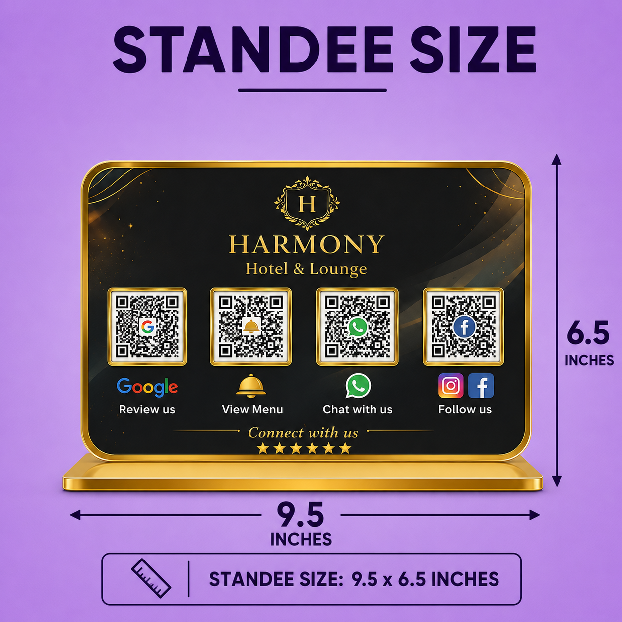 4QR Landscape Standee with Golden Border