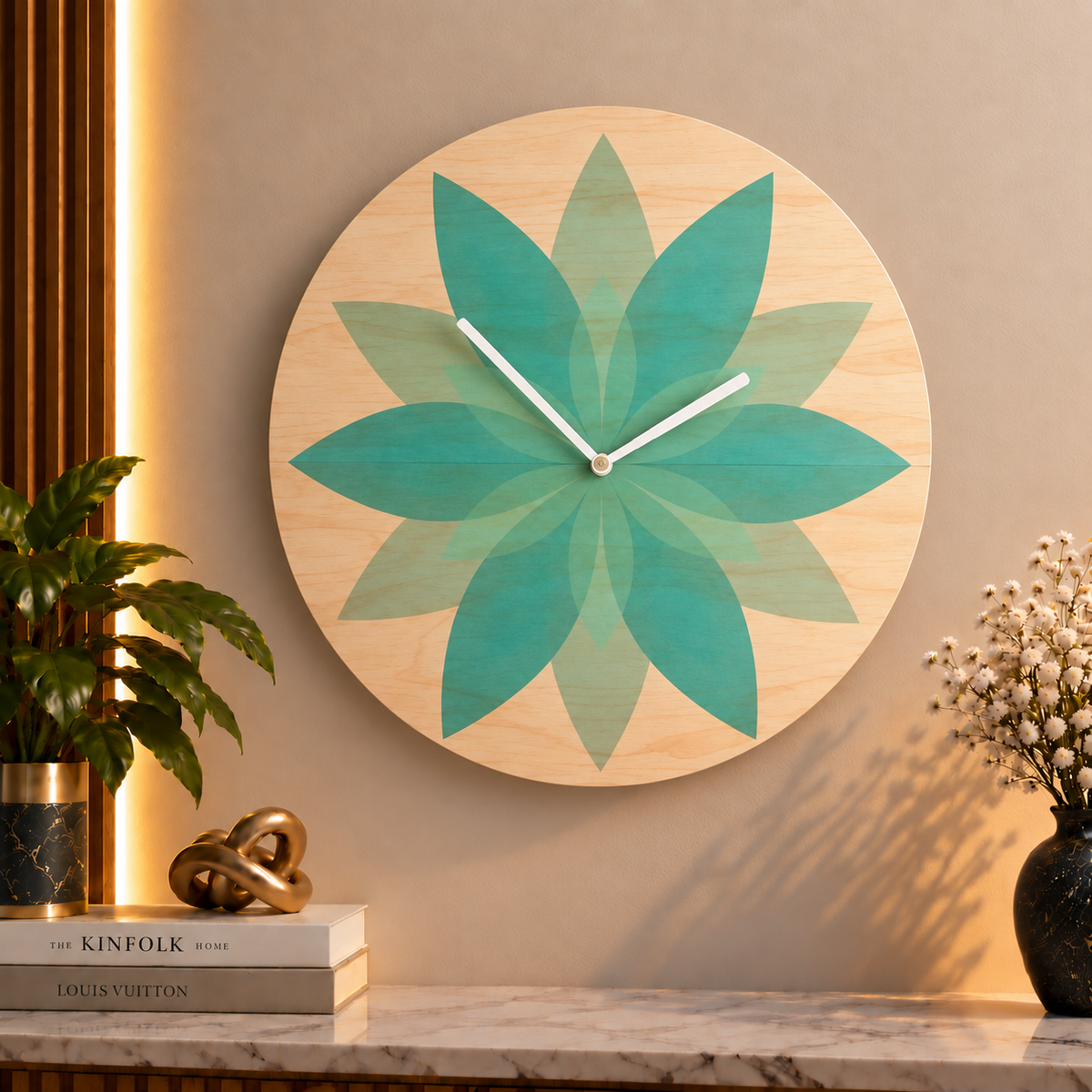 Teal Blossom Designer Wall Clock -  UV Printed