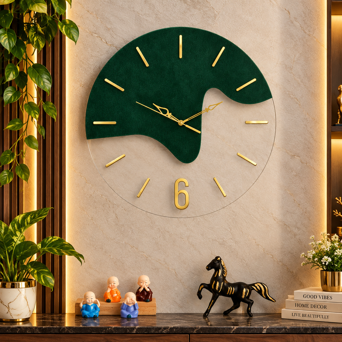 Green Abstract Wave Acrylic Wall Clock- UV Printed