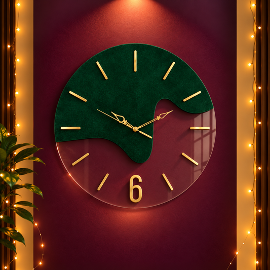 Green Abstract Wave Acrylic Wall Clock- UV Printed