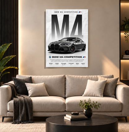 M4 Competition Car Wall Frame | Premium Acrylic M4 Competition Wall Frame for Living Room, Bedroom