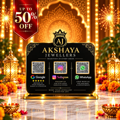 3QR Black Standee with Golden Borders
