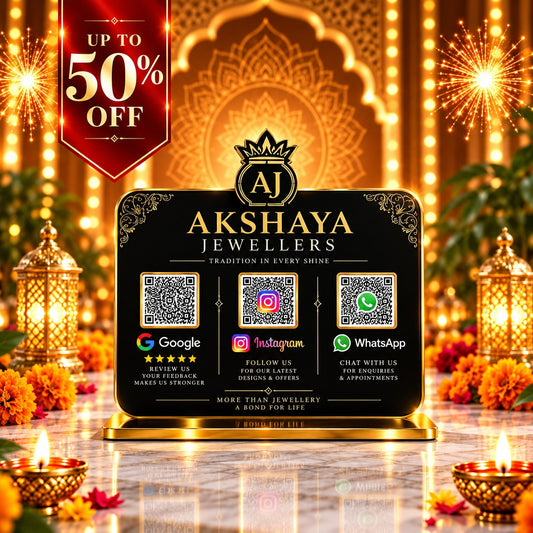 3QR Black Standee with Golden Borders