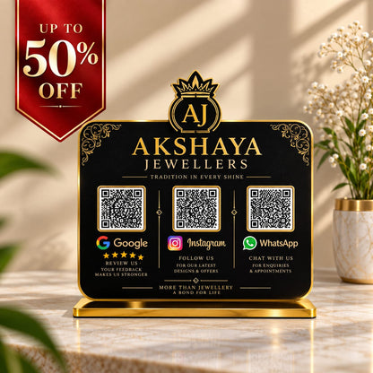 3QR Black Standee with Golden Borders