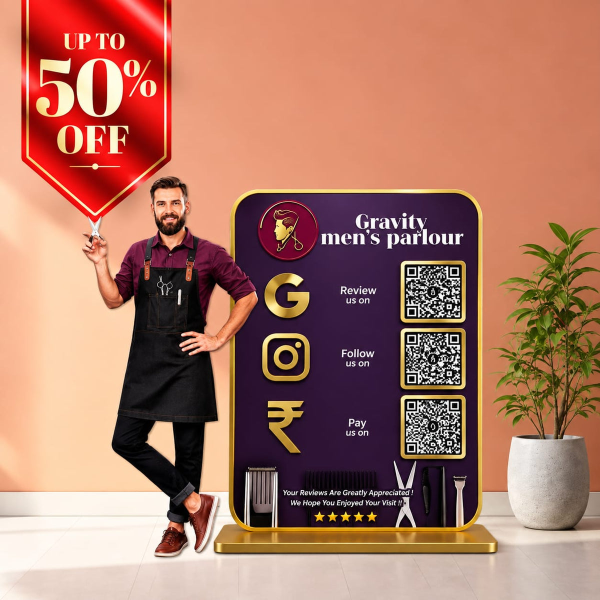 3QR Custom Standee For Saloon