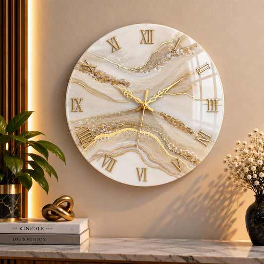 Wooden Textured Full-Round Panel Premium Acrylic Clock – UV Printed