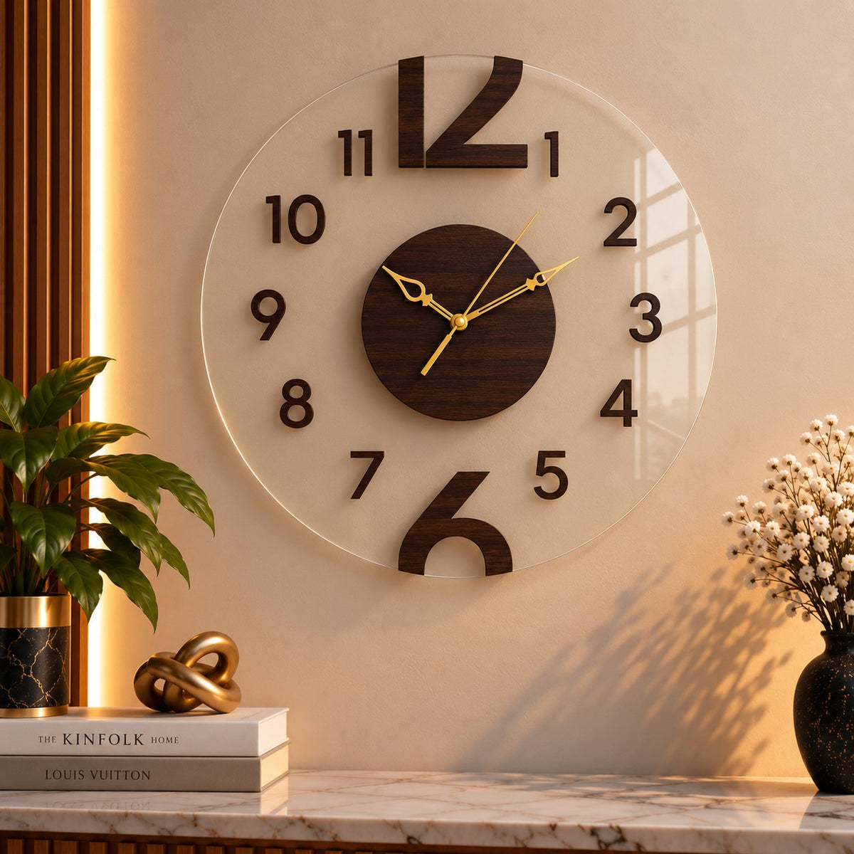 Wooden Textured Classic Premium Acrylic Clock – UV Printed
