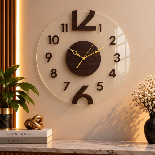 Wooden Textured Classic Premium Acrylic Clock – UV Printed