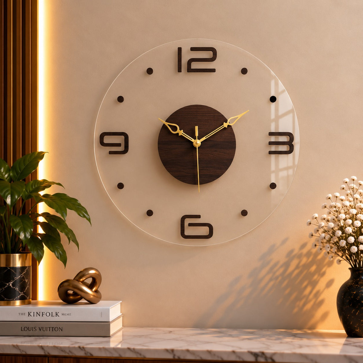 Wooden Textured Minimalist Premium Acrylic Clock – UV Printed
