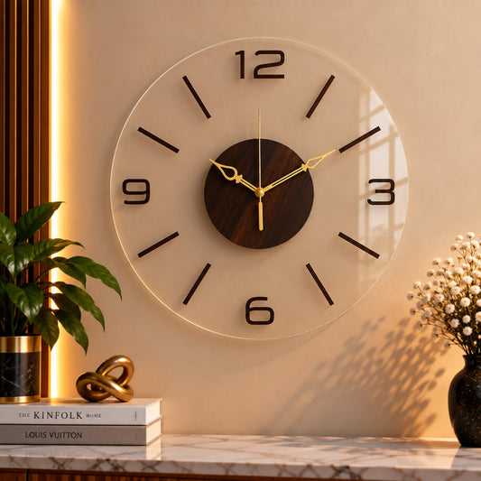 Wooden Textured Full-Round Panel Premium Acrylic Clock – UV Printed