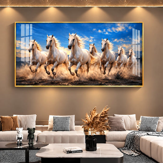 7 Horses North Facing Blue Background Vastu Acrylic Wall Art