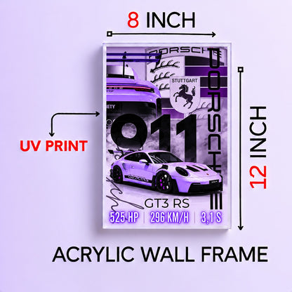 911 GTR RS Wall Frame | Premium Acrylic 911 Car Wall Frame for Living Room, Bedroom