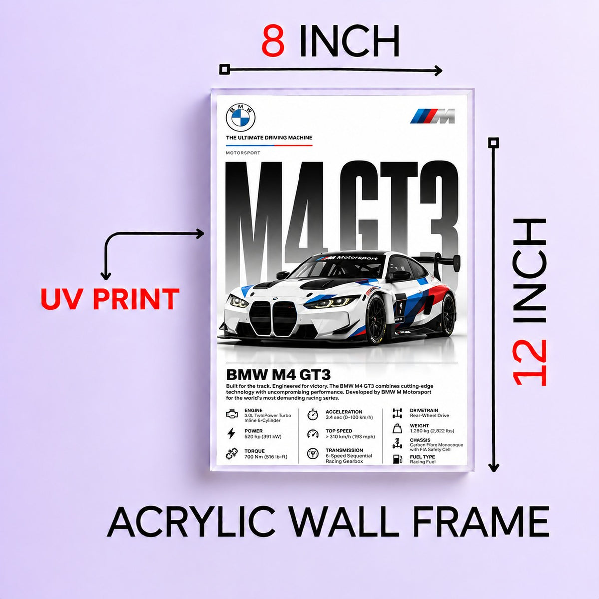 M4 GT3 Car Wall Frame | Premium Acrylic M4 GT3 Wall Frame for Living Room, Bedroom