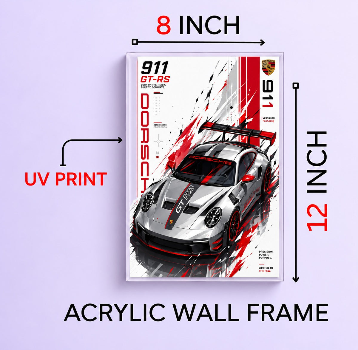 911 GT Car Wall Frame | Premium Acrylic 911 GTR Wall Frame for Living Room,