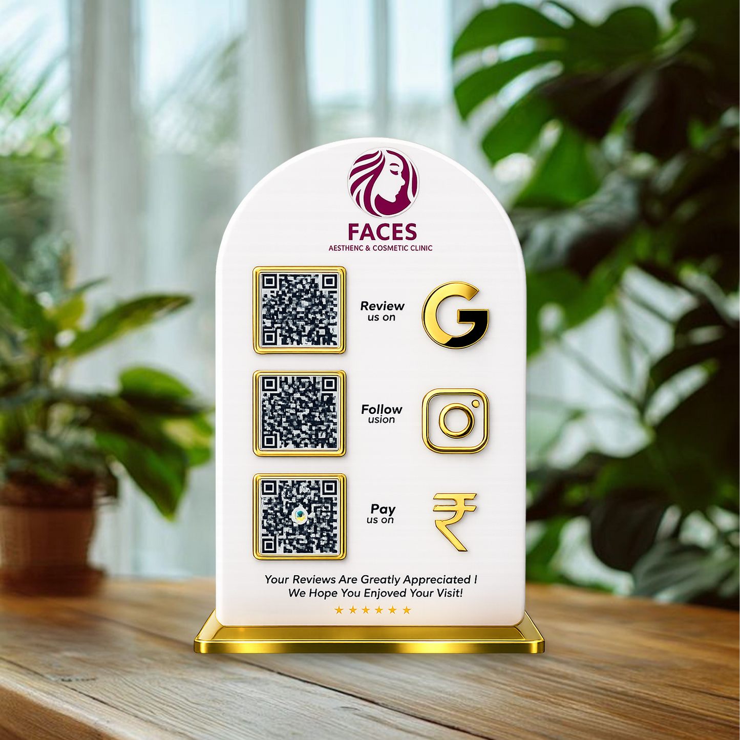 3QR Curved Golden Border Standee - Portrait